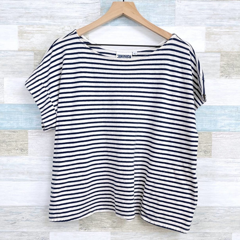 Jungmaven Navy and White Striped Short Sleeve Tee